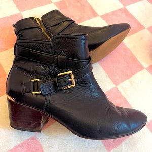 Coach women’s black leather booties - size 7.5, gold hardware
